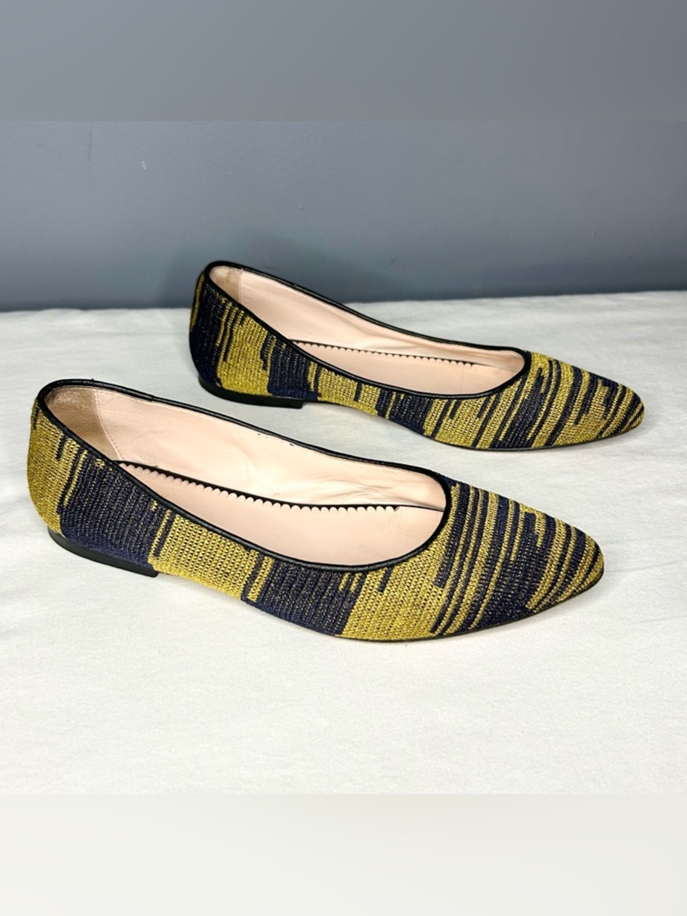 Missoni Shoes Womens 7.5 Gold‎ Blue Knit Metallic Pointed Ballet Flats Portugal